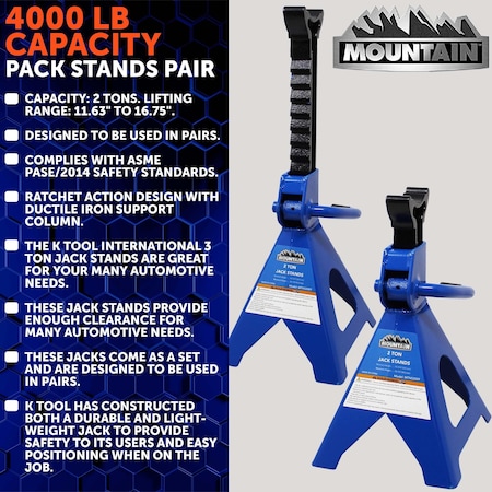 Mountain 2-Ton Ratcheting Jack Stands (Pair) MTN52009